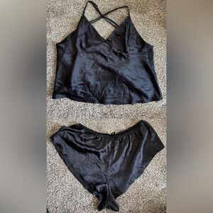 Victoria's Secret Black Satin Slip Top & Shorts Sleep Set